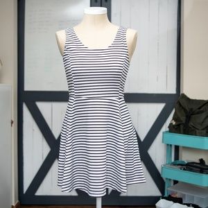 Divided Black and White Striped Skater Dress